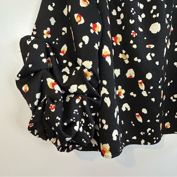 Halogen Black Animal Print Off The Shoulder Ruched Balloon Sleeves Size Small - Picture 4 of 9